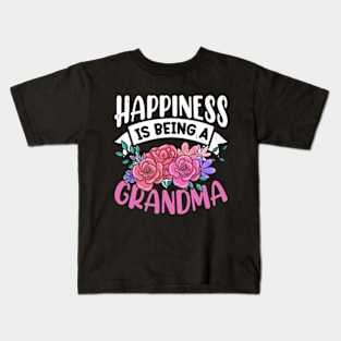 Happiness Is Being Grandma - Flower Art Grandma Kids T-Shirt